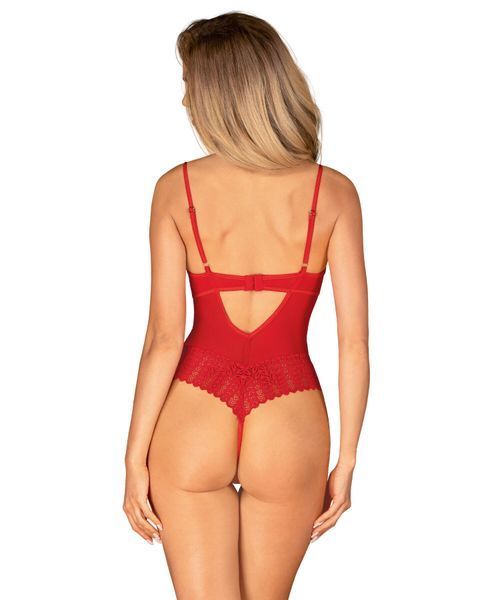 Боді з доступом Obsessive Ingridia crotchless teddy XL/2XL, червоне, відкриті груди SO9027