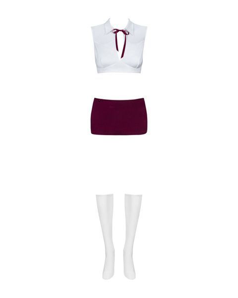 Еротичний костюм студентки Obsessive Student 4 pcs costume S/M, топ, спідниця, стринги, гольфи SO7731