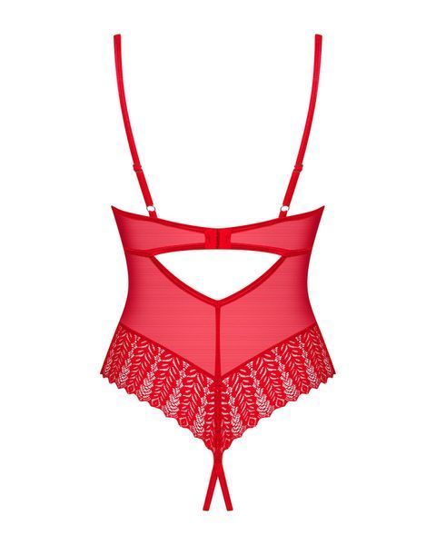 Боді з доступом Obsessive Ingridia crotchless teddy XL/2XL, червоне, відкриті груди SO9027