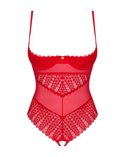 Боді з доступом Obsessive Ingridia crotchless teddy XL/2XL, червоне, відкриті груди SO9027
