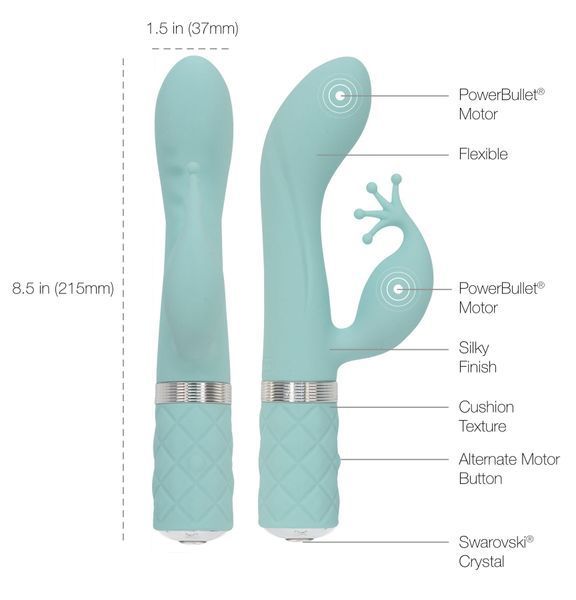 Розкішний вібратор-кролик Pillow Talk - Kinky Teal з кристалом Сваровські, потужний SO2716