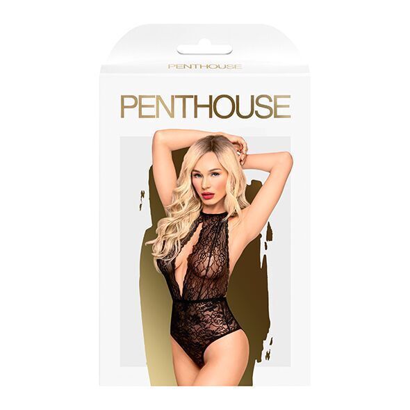 Боді з глибоким декольте та високими трусиками Penthouse - Toxic Powder Black M/L SO4379