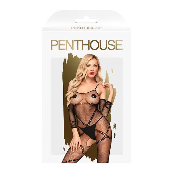 Бодістокінг з контрастним візерунком Penthouse - Under Arrest Black XL SO5309