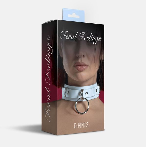Нашийник для фіксації з натуральної шкіри Feral Feelings - D-Rings White SO9406
