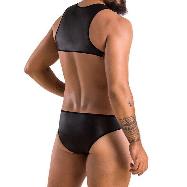 Мужское кожаное боди Passion 056 ADAM S/M Black, заклепки SO7631