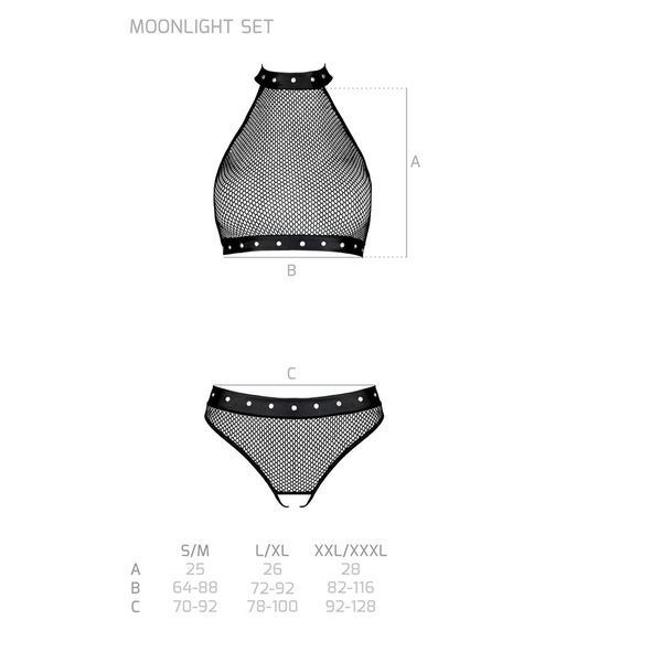 Белье с открытым доступом Passion MOONLIGHT SET L/XL black топ, стринги SO8451