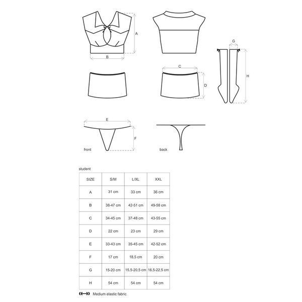 Еротичний костюм студентки Obsessive Student 4 pcs costume S/M, топ, спідниця, стринги, гольфи SO7731