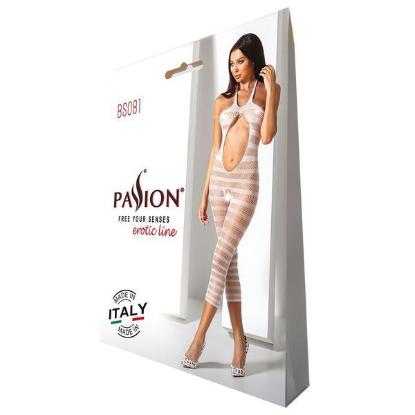 Сітчастий бодістокінг з відкритим животом Passion BS081 white SO4734