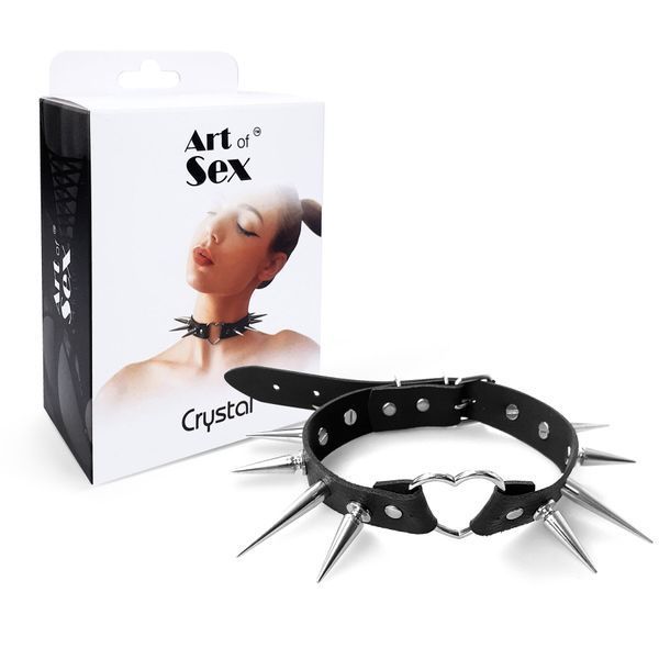 Чокер Серце з великими шипами, із натуральної шкіри Art of Sex - Crystal, колір Чорний SO6703