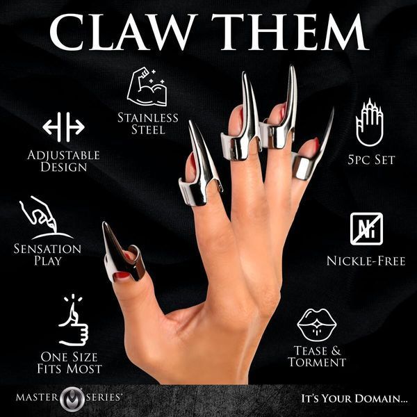 Набір кілець з кігтями Master Series Five-Piece Sensation Claw Rings - Silver SX1191