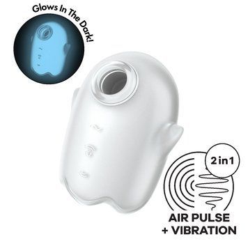 Вакуумний кліторальний стимулятор з вібрацією Satisfyer Glowing Ghost White, світиться в темряві SX0544