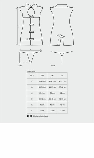 Эротический костюм стюардессы Obsessive Stewardess 3 pcs grey S/M, серый, платье, стринги, пилотка SO7308