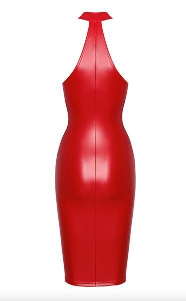 Красное платье из эко кожи Noir Handmade F354 Red powerwetlook dress - 3XL SX2109
