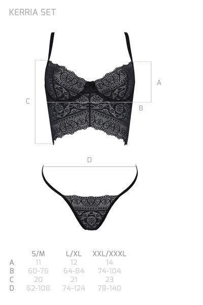 Комплект Passion KERRIA SET black, XXL/XXXL сетка+кружево, бюстье и стринги SX0493
