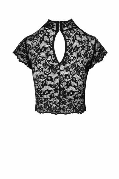 Топ Noir Handmade F303 Essence, L, black, кружевной, короткий рукав, воротник-стойка SX0257