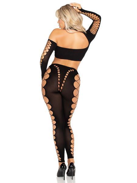 Кроп-топ с длинными рукавами и леггинсы Leg Avenue Seamless Cut-Out Crop Top and Legging One Size Black SX2772