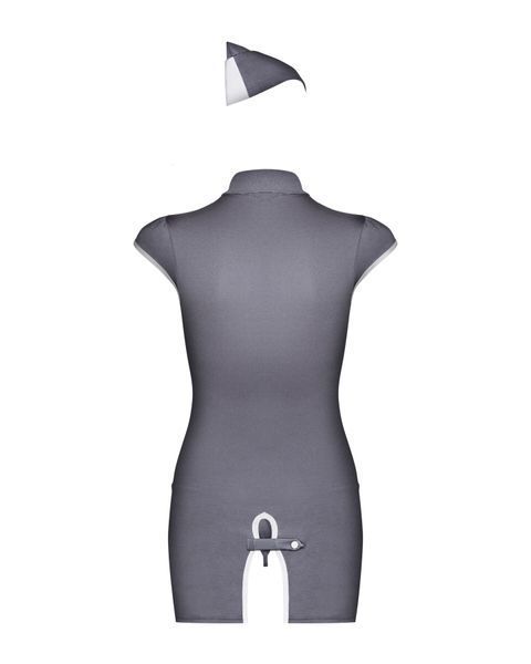 Эротический костюм стюардессы Obsessive Stewardess 3 pcs grey S/M, серый, платье, стринги, пилотка SO7308