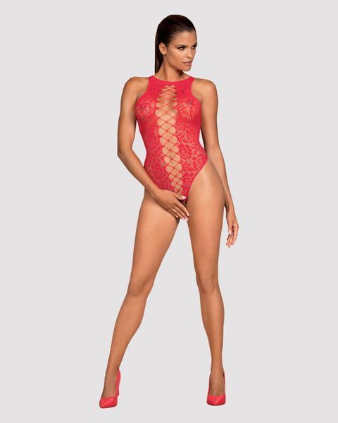 Ажурный бодистокинг с эффектом шнуровки Obsessive B120 teddy red S/M/L, красный SO7208