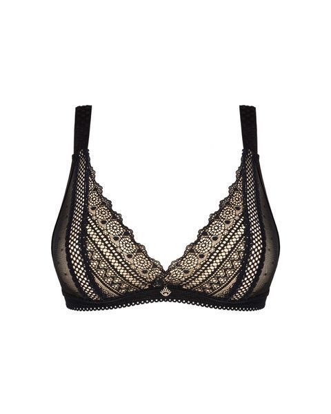 Кружевной бюстгальтер с треугольной чашкой Obsessive Estiqua bra XS/S, черный, широкие лямки SO7258