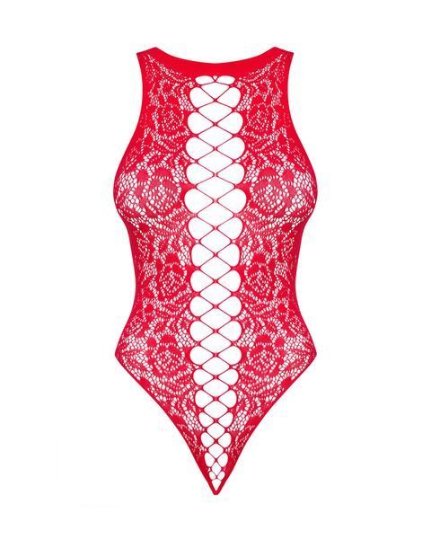 Ажурный бодистокинг с эффектом шнуровки Obsessive B120 teddy red S/M/L, красный SO7208