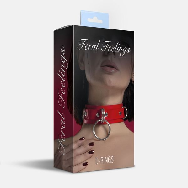 Ошейник для фиксации из натуральной кожи Feral Feelings - D-Rings Red SO9407