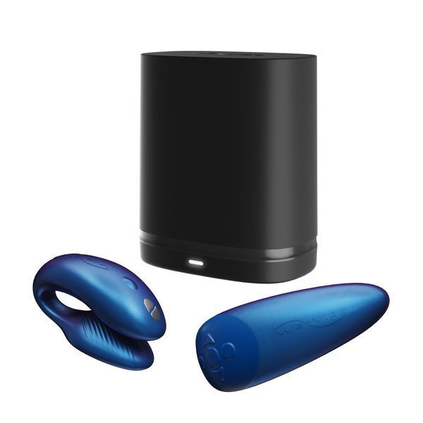 Смарт-вібратор для пар We-Vibe Chorus Cosmic Blue, сенсорне керування вібраціями стисненням пульта SO6919