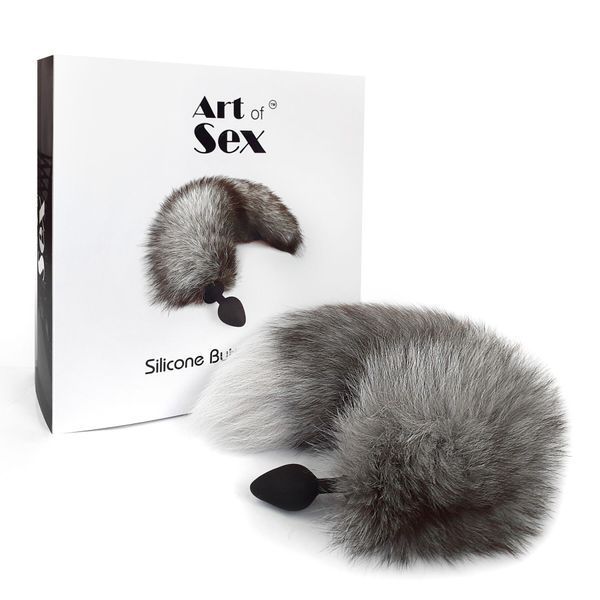 Силіконова анальна пробка з хвостом із натурального хутра Art of Sex size M Artctic fox SO6189