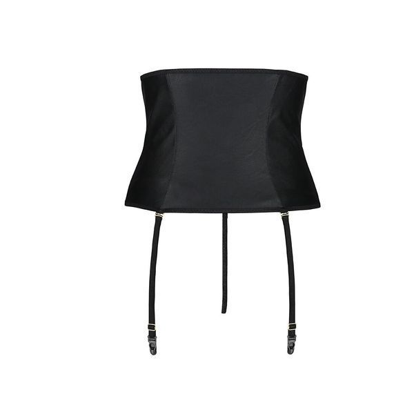 Пояс-корсет из экокожи Passion CELINE SET S/M, black, шнуровка, съемные пажи для чулок, стринги SO6410