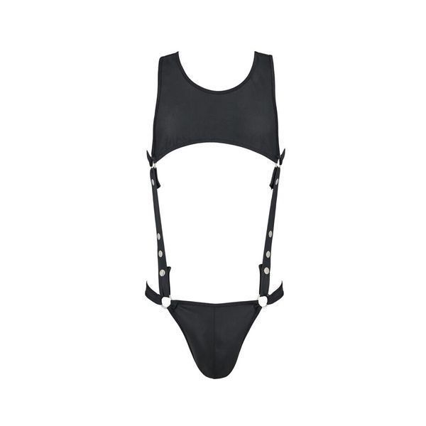 Чоловіче шкіряне боді Passion 056 ADAM XXL/XXXL Black, заклепки SO7632