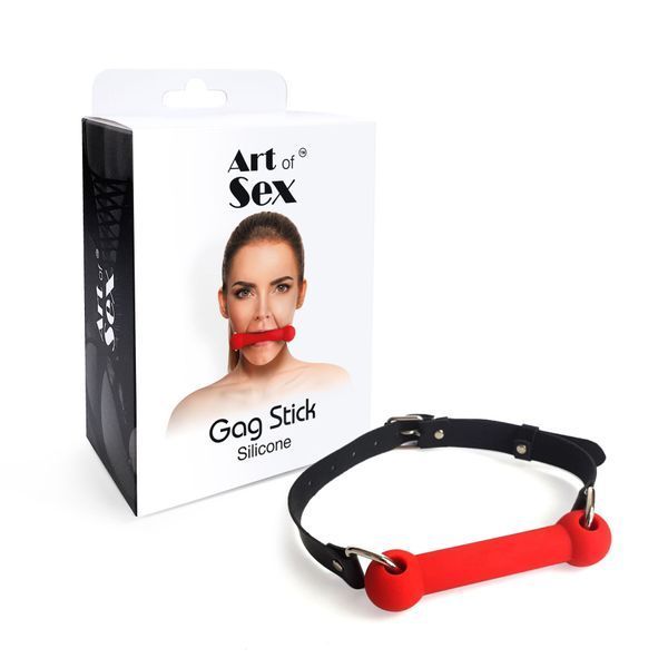 Кляп-палиця на ременях Art of Sex &ndash; Gag Stick Silicon, червоний, натуральна шкіра SO6704