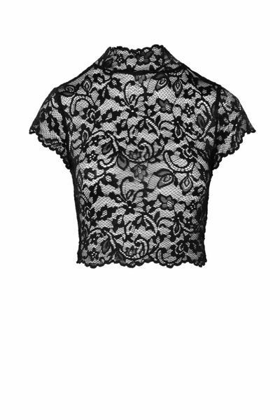 Топ Noir Handmade F303 Essence, XL, black, кружевной, короткий рукав, воротник-стойка SX0258