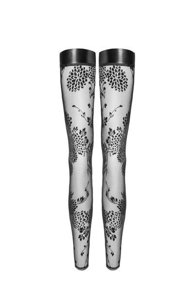 Чулки без мыска Noir Handmade F243 Tulle stockings with patterned flock embroidery, XL SX0158
