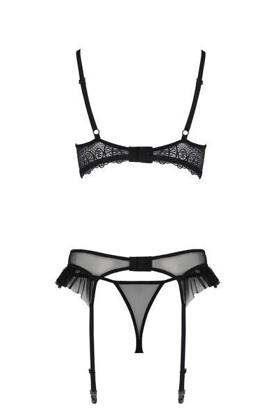 Комплект Passion KERRIA SET WITH OPEN BRA black, L/XL, бюстгальтер з відкритою чашкою, стрінги, пояс для панчіх SX0494