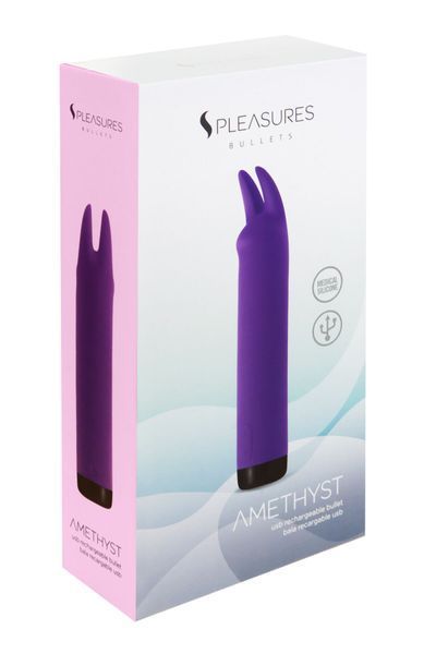 Вибратор S Pleasures Bullets Amethyst, фиолетовый, с двумя отростками, 10 режимов, диаметр 2,8 см SX1604