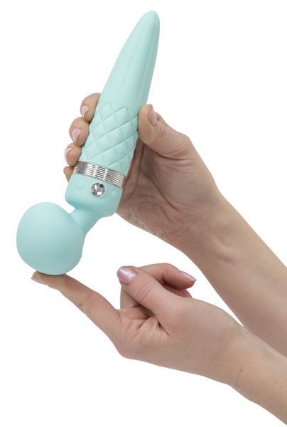 Вібромасажер 2в1 PILLOW TALK - Sultry Teal, класичний масажер і вібратор з ротацією, підігрів SO2718
