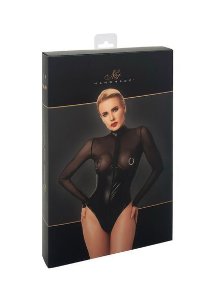 Боди Noir Handmade F321 Edge, M, низ под латекс, верх сетка, молния на все тело, декор кольца SX0358