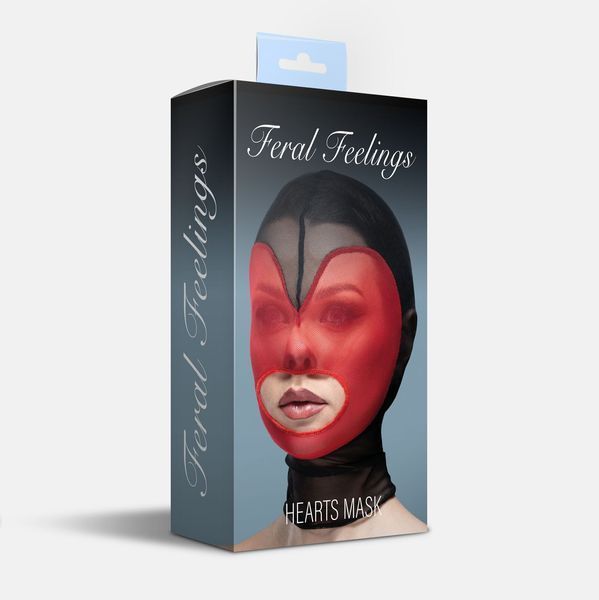 Маска сердце сетка с открытым ртом Feral Feelings - Hearts Mask Black/Red SO9326