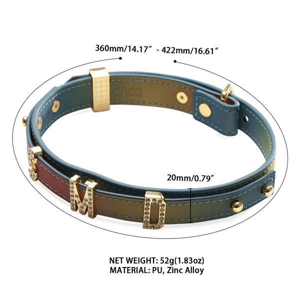 Нашийник LOCKINK Multi-color DIY Alphabet Collar, мультиколір, штучна шкіра, букви зі стразами SX0899