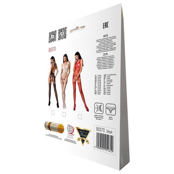 Бодістокінг Passion BS070 red, комбінезон, імітація панчох і ажурного топа PBS070R