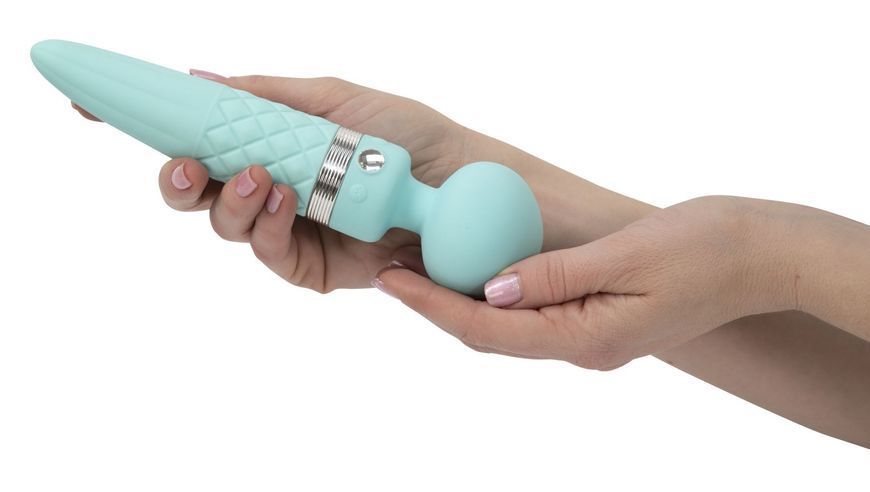 Вібромасажер 2в1 PILLOW TALK - Sultry Teal, класичний масажер і вібратор з ротацією, підігрів SO2718