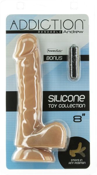 Гибкий фаллоимитатор на присоске ADDICTION &mdash; ANDREW 8&Prime; Silicone Dong &mdash; Caramel, вибропуля в подарок SO5579