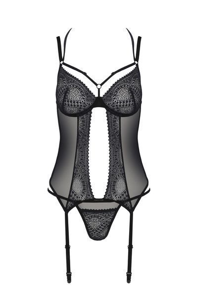 Корсет Passion DROSERA CORSET black, S/M, с креплениями для чулок, трусики в комплекте SX0477