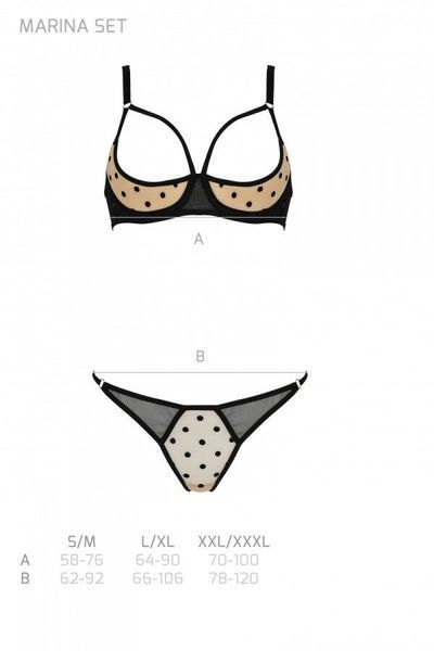 Еротичний комплект Passion MARINA SET WITH OPEN BRA, XXL/XXXL, beige, відкриті чашки SO9734