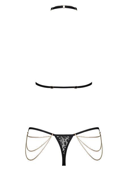 Комплект с цепочками Obsessive Pantheria 2-pcs set black L/XL, бюстгальтер, трусики SO7876