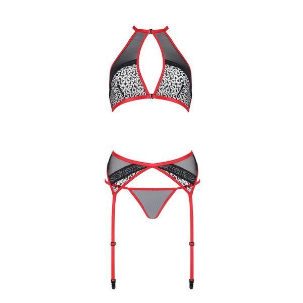 Комплект білизни Passion SATARA SET S/M red, топ, пояс для панчіх, стрінги SO8485