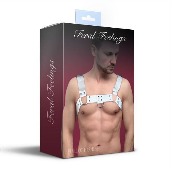 Мужская портупея на грудь из натуральной кожи Feral Feelings - Bulldog Harness White SO9412