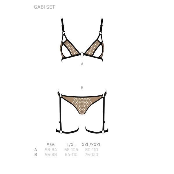 Эротический комплект нижнего белья Passion GABI SET L/XL beige, трусики с гартерами SO8436