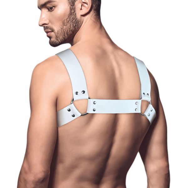 Мужская портупея на грудь из натуральной кожи Feral Feelings - Bulldog Harness White SO9412
