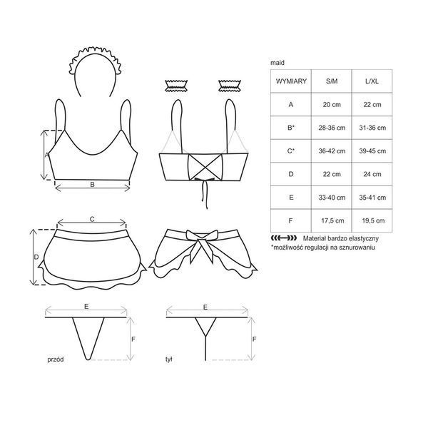 Атласний еротичний костюм покоївки Obsessive Maid set S/M, black, 5 предметів SO7715