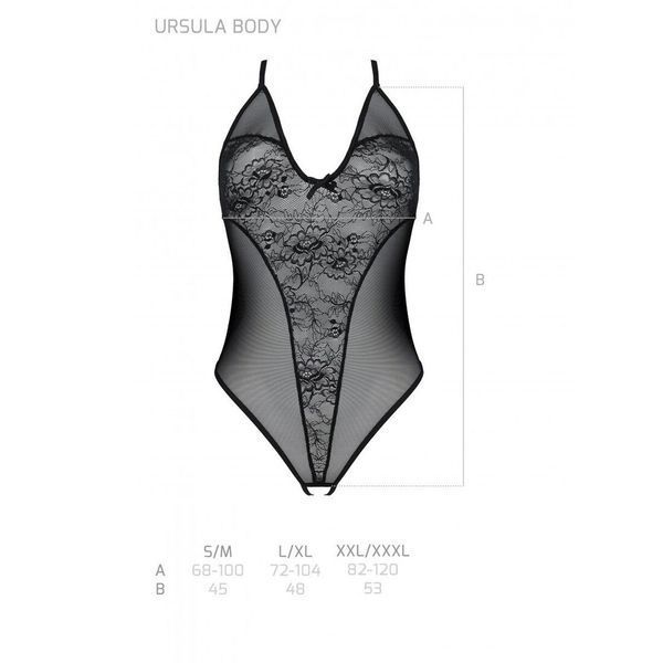 Боді з ажурним декором та відкритим кроком Passion URSULA BODY XXL/XXXL, black SO5831